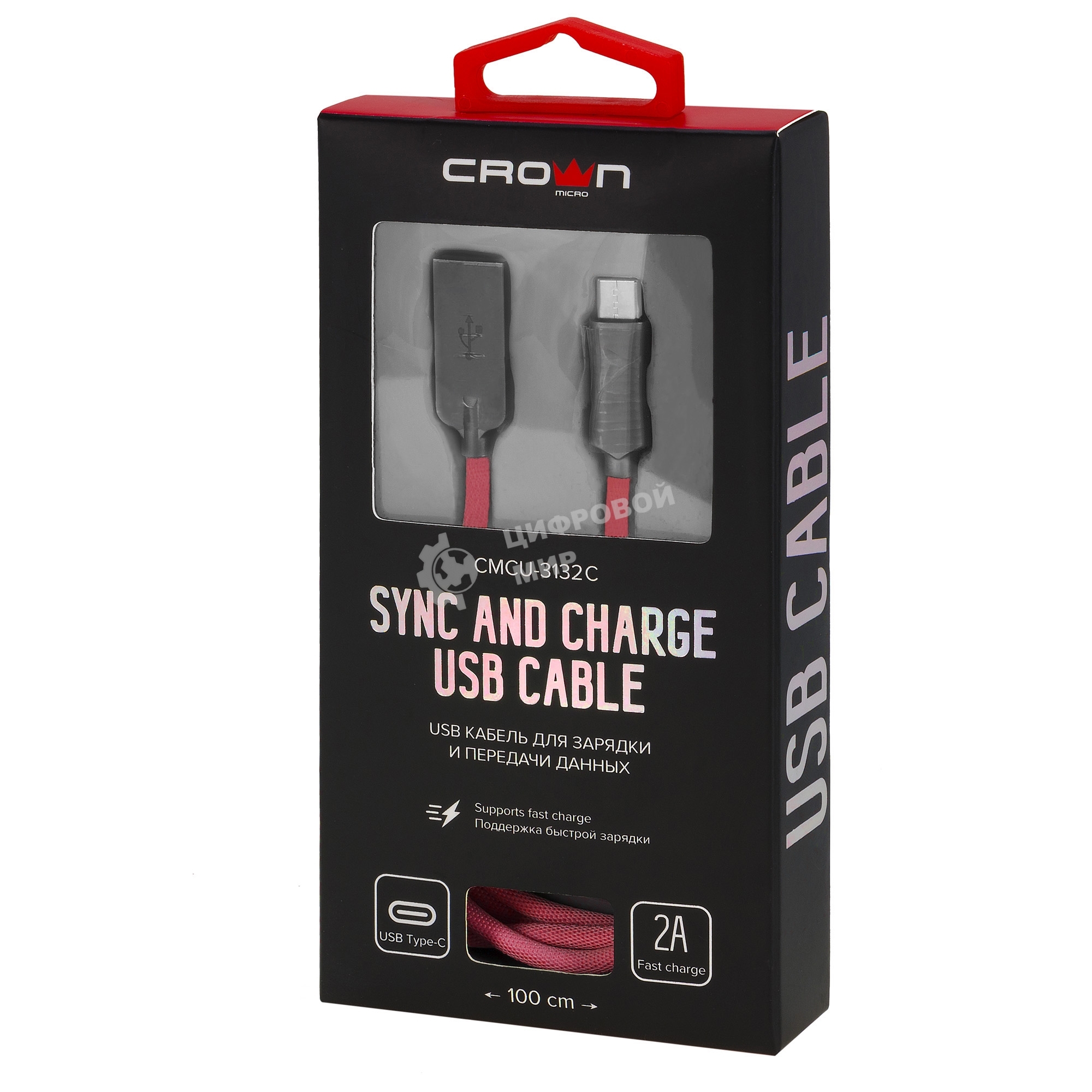 Кабель Crown USB - USB Type-C CMCU-3132C red