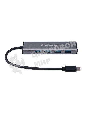 Разветвитель USB3.1 Gembird UHB-U3P7-02, 7хUSB, с доп.питанием (порт Type-C), OTG, кабель Type-C 19см, алюминий, коробка