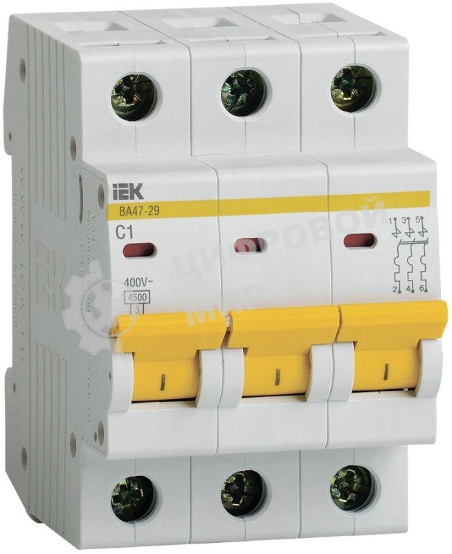 Выключатель автоматический модульный 3п C 1А 4.5кА ВА47-29 IEK MVA20-3-001-C