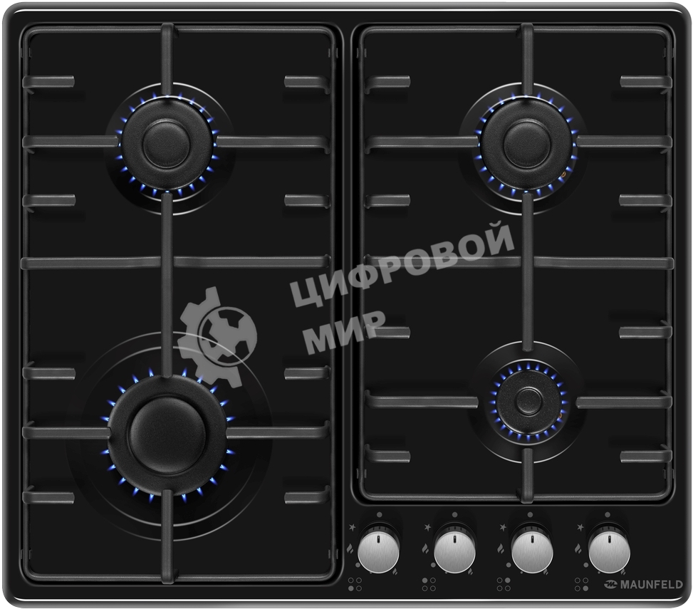 Газовая варочная панель Maunfeld EGHE.64.3STS-EB/G, 4 конфорки, эмалированная сталь, черный