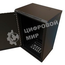 Шкаф коммутационный WRline (WR-TW-1845-SR-RAL9004) настенный 18U 600x450 мм пер. дв. металл 2 бок. пан. 60 кг черный 370 мм 908 мм IP20 сталь
