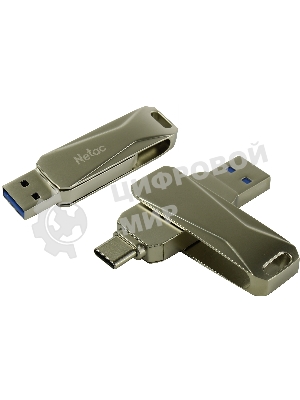 Флешка USB Netac U782C, 256Gb, USB 3.0, серебристый