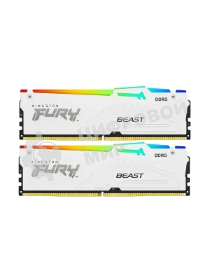 Оперативная память Kingston Fury Beast, DDR5, 32Gb (2x16Gb), 6000MHz, CL36, DIMM, с радиаторами, RGB, белый