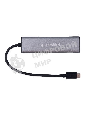 Разветвитель USB3.1 Gembird UHB-U3P7-02, 7хUSB, с доп.питанием (порт Type-C), OTG, кабель Type-C 19см, алюминий, коробка