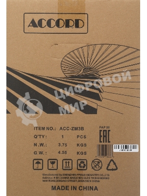 Корпус ACCORD ACC-ZM3B Black, Mini-Tower, чёрный, 1 x 120 мм