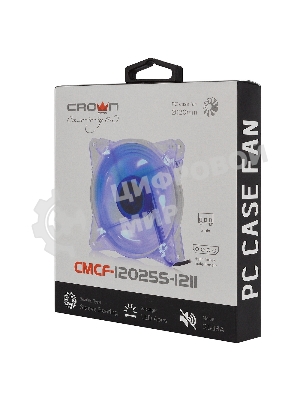 Вентилятор для корпуса Crown CMCF-12025S-1211 прозрачный/синий, 120 мм, 1650 об/мин, 28 дБ, 3 pin