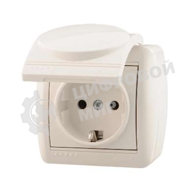 Розетка 1-м ОП Ната с защ. крышкой керам. с заземл. белый Lezard 710-0200-123