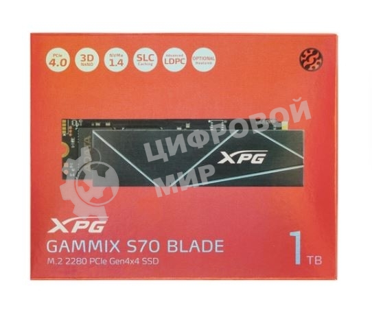 Накопитель SSD ADATA XPG BLADE S70, 1Tb, PCIe 4.0 x4, M.2 2280, NVMe, R/W 7400/5500, с радиатором