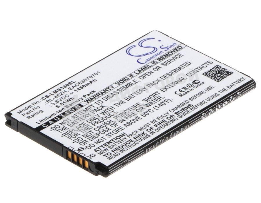 Аккумулятор CameronSino CS-LMS330SL BL-46ZH для LG AS330, AS3753.8V, 1450mAh, 5.51Wh