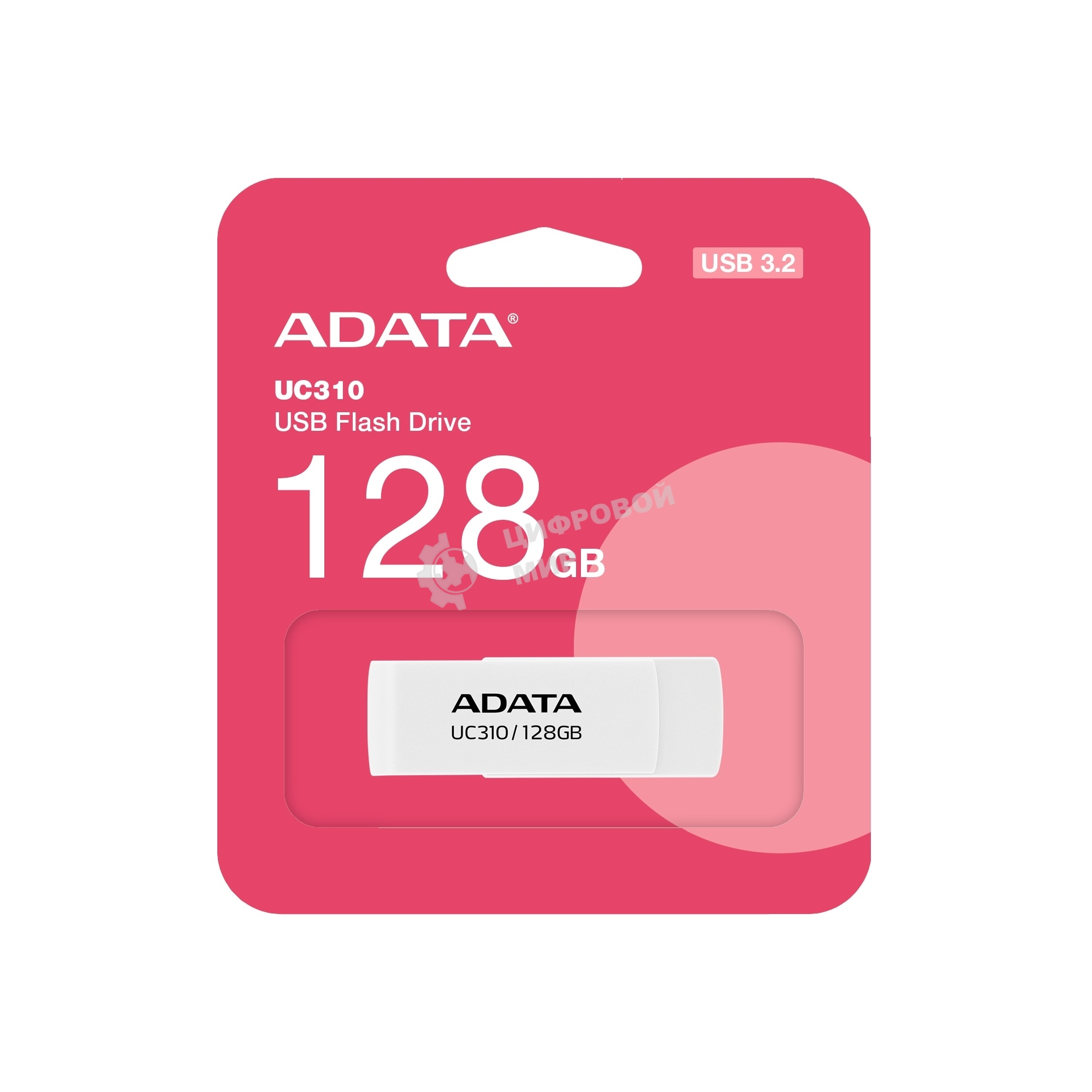 Флешка USB ADATA UC310 (UC310-128G-RWH), 128Gb, USB 3.2 Gen1, R/W 100/30, белый
