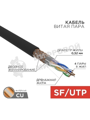 Кабель витая пара Rexant SFTP 4PR 24AWG, cat.5e, наружный (OUTDOOR), бухта 305 м