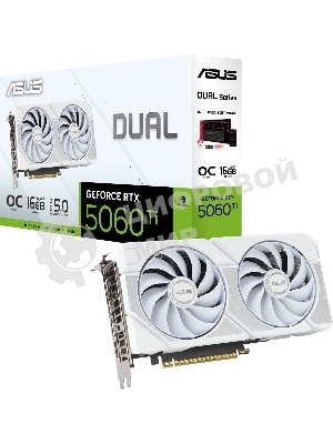 Видеокарта ASUS GeForce RTX 5060 TI DUAL WHITE OC, NVIDIA RTX 5060 Ti, 16 ГБ GDDR7, 128 бит, PCI-e 5.0, 1xHDMI, 3xDP, 2632 МГц