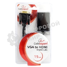 Переходник VGA (M)-HDMI (F) Cablexpert A-VGA-HDMI-01, 19M/15F, 15 см, аудиовыход Jack 3,5 (M), питание от USB