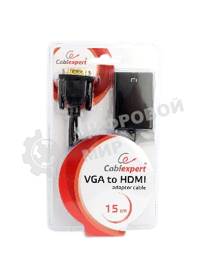 Переходник VGA (M)-HDMI (F) Cablexpert A-VGA-HDMI-01, 19M/15F, 15 см, аудиовыход Jack 3,5 (M), питание от USB