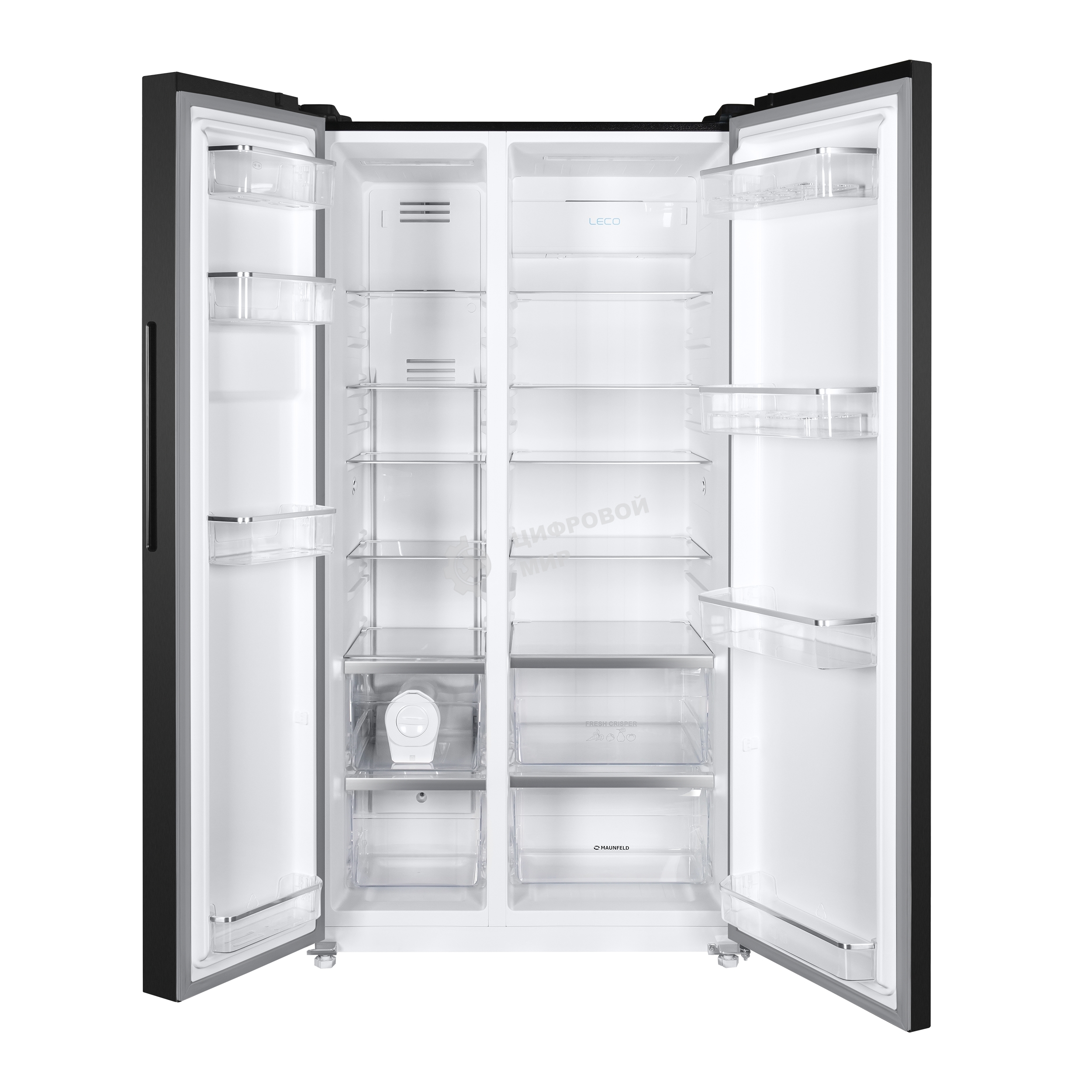 Холодильник Maunfeld MFF177NFSB черный глянц. двухкамерный 263/170л морозилка сбоку, No Frost, Side by Side