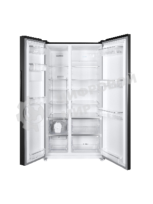 Холодильник Maunfeld MFF177NFSB черный глянц. двухкамерный 263/170л морозилка сбоку, No Frost, Side by Side