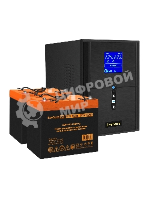 Комплект источника бесперебойного питания Exegate EX295989RUS + батарея 55Aч EX285652RUS 2шт (инвертор, синус, для котла) ExeGate SineTower SZ-2000.LCD.AVR.3SH.1C13.USB <2000VA/1600W, чистый синусоида, LCD дисплей, AVR, 3*Schuko+1*C13, USB, линейно-интерактивный, черный> + батарея ExeGate HRL 12-55 (12В, 55А·ч) 2шт