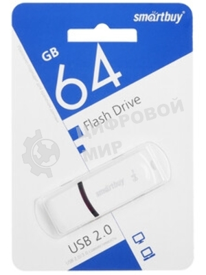 Флешка USB Smartbuy Paean white (SB64GBPN-W), 64Gb, USB 2.0, R/W 25/15, белый