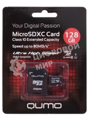 Флеш карта MicroSDXC 128Gb QUMO Class 10 UHS-I U3 черный adp