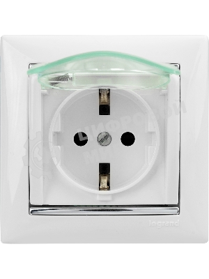 Розетка Legrand Valena 774220 влагозащищенная IP44 с заземлением с крышкой и защитными шторками (белая)