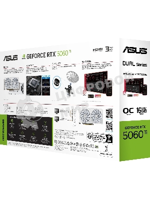Видеокарта ASUS GeForce RTX 5060 TI DUAL WHITE OC, NVIDIA RTX 5060 Ti, 16 ГБ GDDR7, 128 бит, PCI-e 5.0, 1xHDMI, 3xDP, 2632 МГц