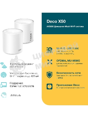 Бесшовный Mesh роутер TP-Link Deco X50(2-Pack) AX3000 10/100/1000BASE-TX