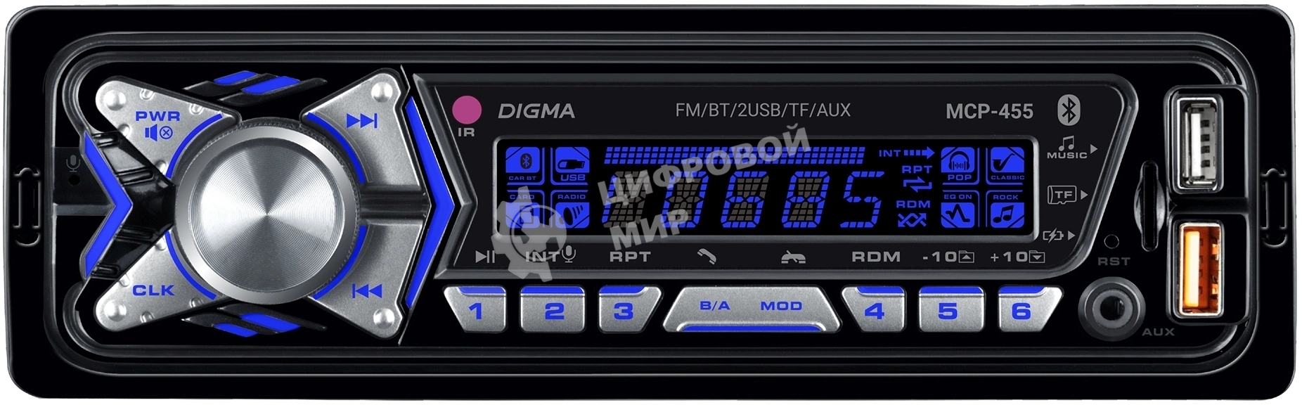 Автомагнитола Digma MCP-455 1DIN 4x50Вт v5.0 USB 2.0 AUX 4 ПДУ