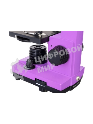 Микроскоп Levenhuk RAINBOW 2L AMETHYST/Аметист Микроскоп с предметным столиком, трехгнездным револьвером, фокусировочным механизмом, двумя источниками света с регулировкой яркости Монокулярная насадка Объективы: 4х, 10х, 40х, Увеличение микроскопа: 64-640x