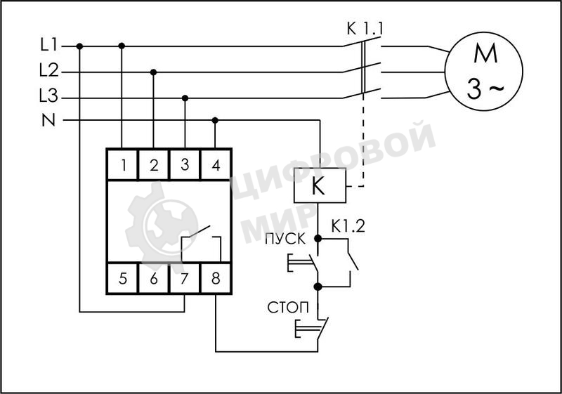 Реле контроля фаз CZF-B (3х400/230+N 8А 1перекл. IP20 монтаж на DIN-рейке) F&F EA04.001.002