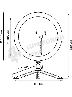 Светильник кольцевой Gauss 15W 800lm 3000-6500K 5V USB IP20 300x23мм черный дим пульт е LED