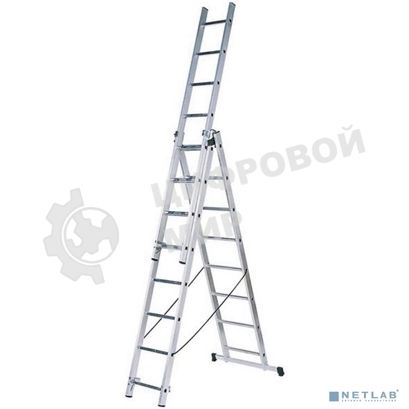 Лестница FIT 65434трехсекционная алюминиевая 3х9 ступеней h=257/449/641 см вес 11.18кг