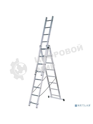 Лестница FIT 65434трехсекционная алюминиевая 3х9 ступеней h=257/449/641 см вес 11.18кг