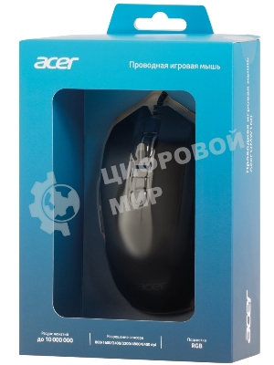 Мышь проводная Acer OMW160 черный, 6400 dpi, USB, кнопки - 8