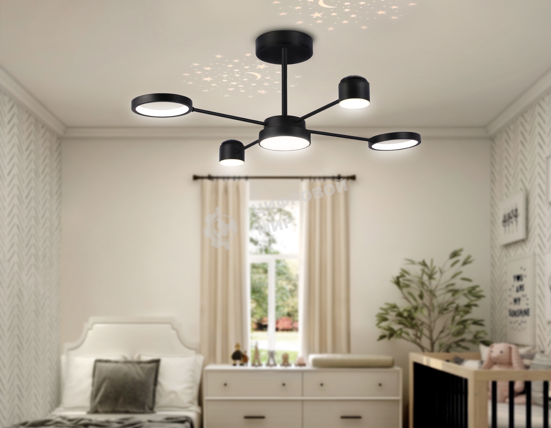 Потолочный светодиодный светильник Ambrella light FL51632/4+1 BK/GD черный/золото 3000K-6400K 48W 910*745*300 (ПДУ ИК)