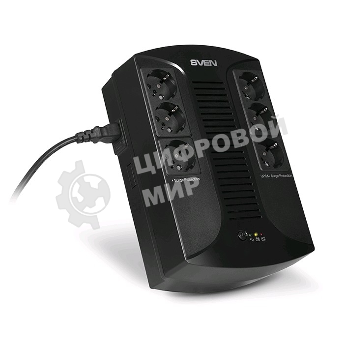 Источник бесперебойного питания SVEN UP-L1000E 1000VA/500W (6 розеток: 3х UPS/сетевой фильтр+3 x сетевой фильтр)