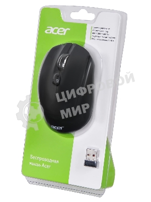 Мышь беспроводная Acer OMR040 черный, 1600 dpi, радиоканал, USB, кнопки - 6