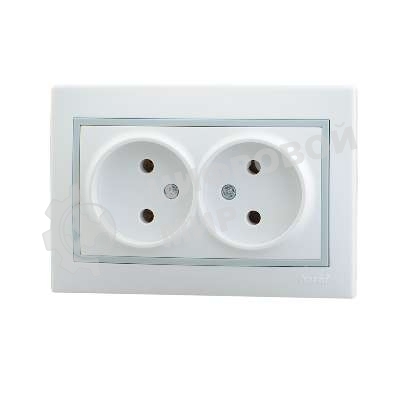 Розетка 2-м СП Мира 16А IP20 без заземл. керам. белый/сер. LEZARD 701-0215-128