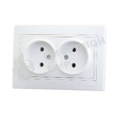 Розетка 2-м СП Мира 16А IP20 без заземл. керам. белый/белый LEZARD 701-0202-128