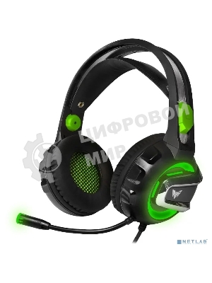 Гарнитура Crown CMGH-3002 чёрный/зелёный, проводная, подсветка