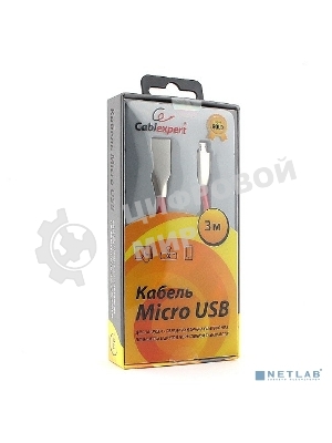 Кабель USB2.0 Cablexpert CC-G-mUSB01R-3M, AM/microB, серия Gold, длина 3м, красный, блистер