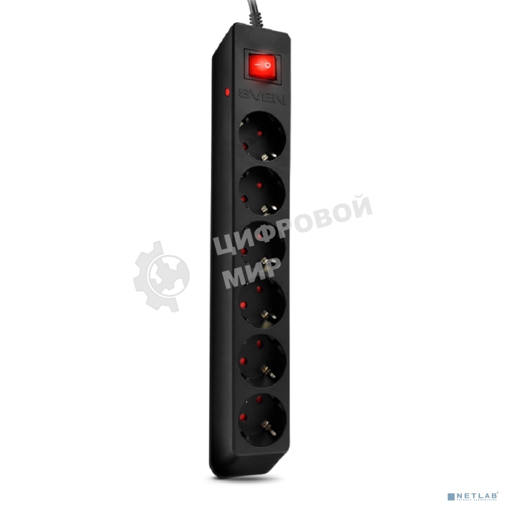 Сетевой фильтр Sven Optima 1,8 м (6 розеток с защитными шторками) черный, цветная коробка