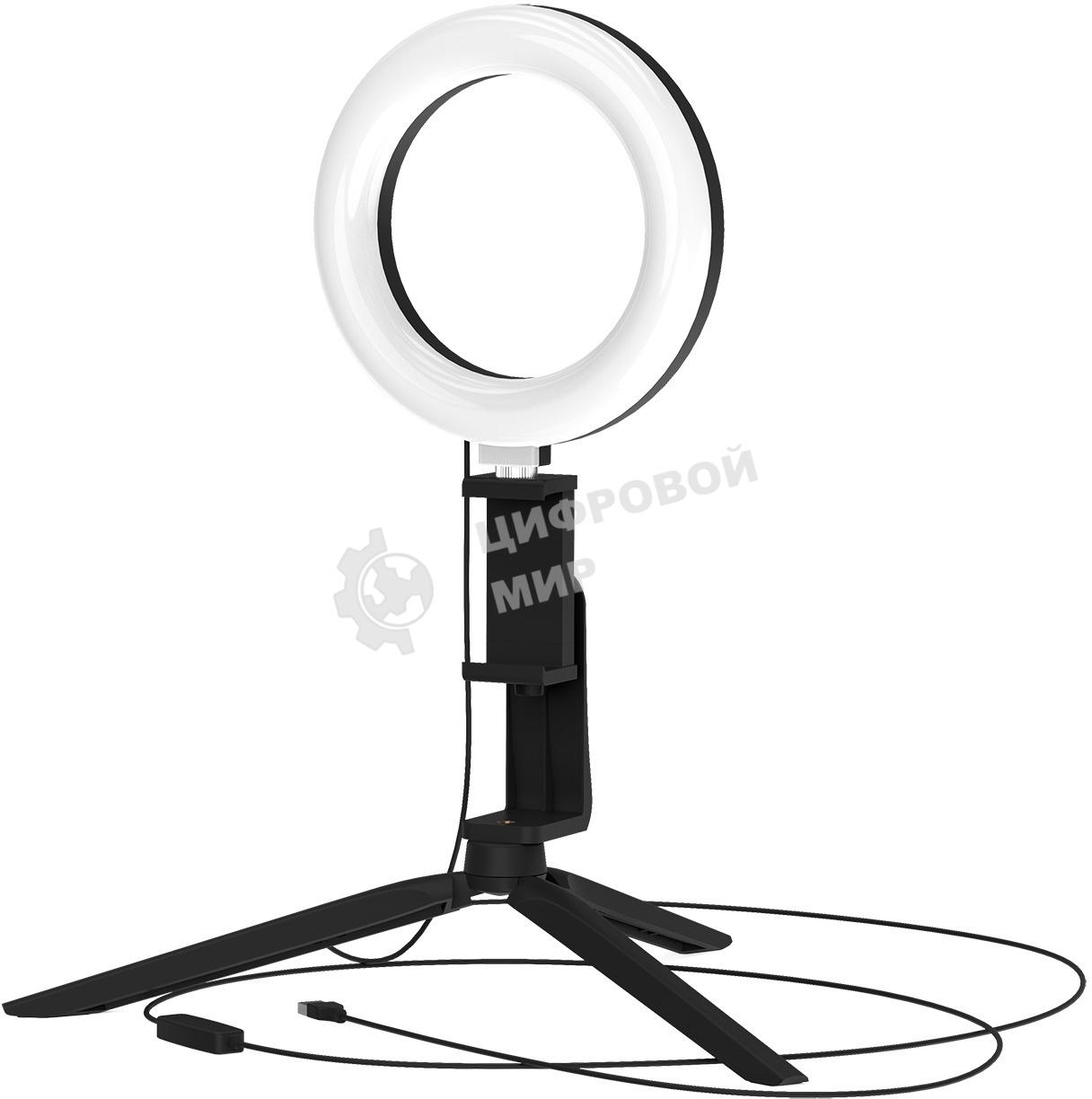 Светильник кольцевой Gauss 10W 600lm 3000-6500K 5V USB IP20 160x23мм черный дим, пульт LED 8