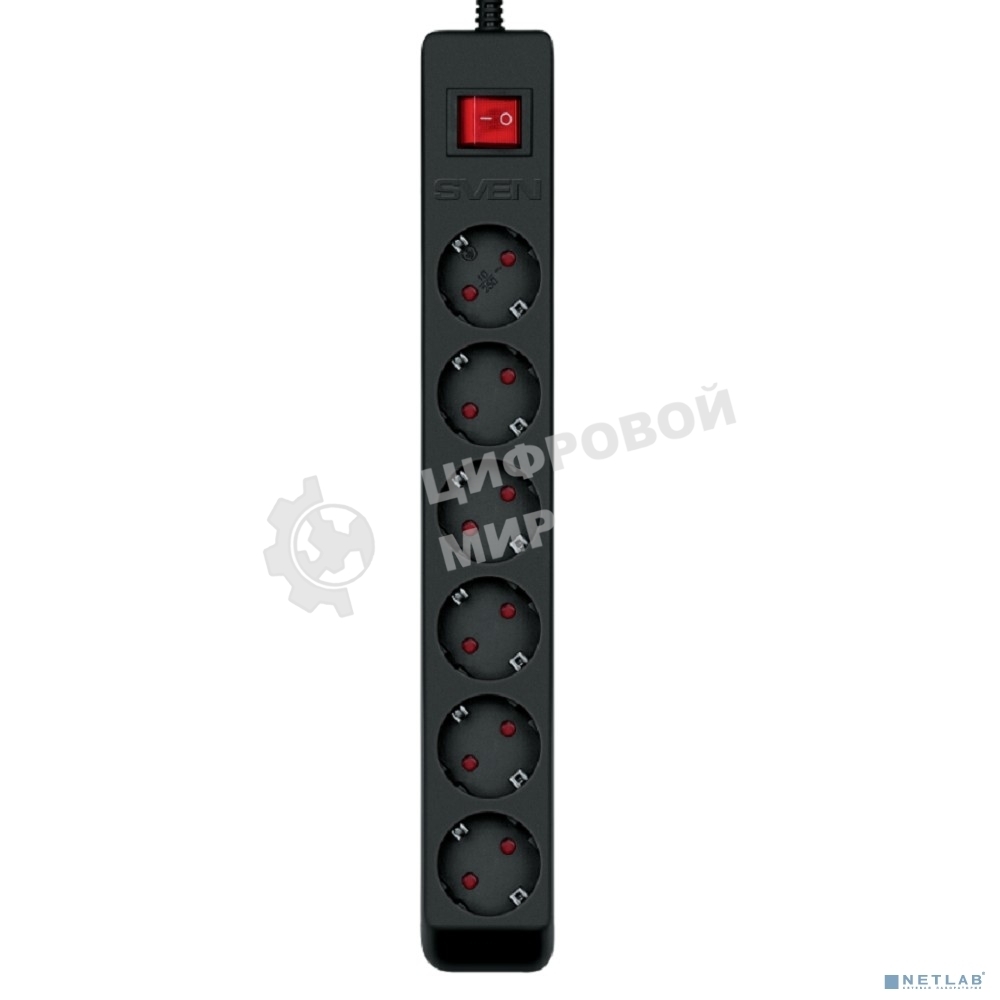 Сетевой фильтр Sven Optima 1,8 м (6 розеток с защитными шторками) черный, цветная коробка