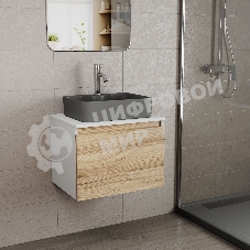 Комплект: тумба Bau Dream Blackwood 60, 1 ящик, раковина BAU Cerama 48х37, темно-серая, смеситель Hotel Dream, нерж сталь