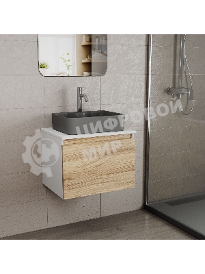 Комплект: тумба Bau Dream Blackwood 60, 1 ящик, раковина BAU Cerama 48х37, темно-серая, смеситель Hotel Dream, нерж сталь