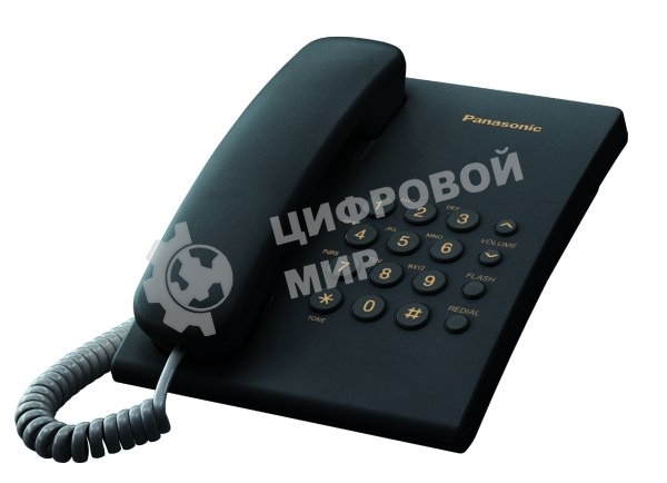 Телефон проводной Panasonic KX-TS2350RUB черный повтор номера, регул-ка громкости, кр.на стену