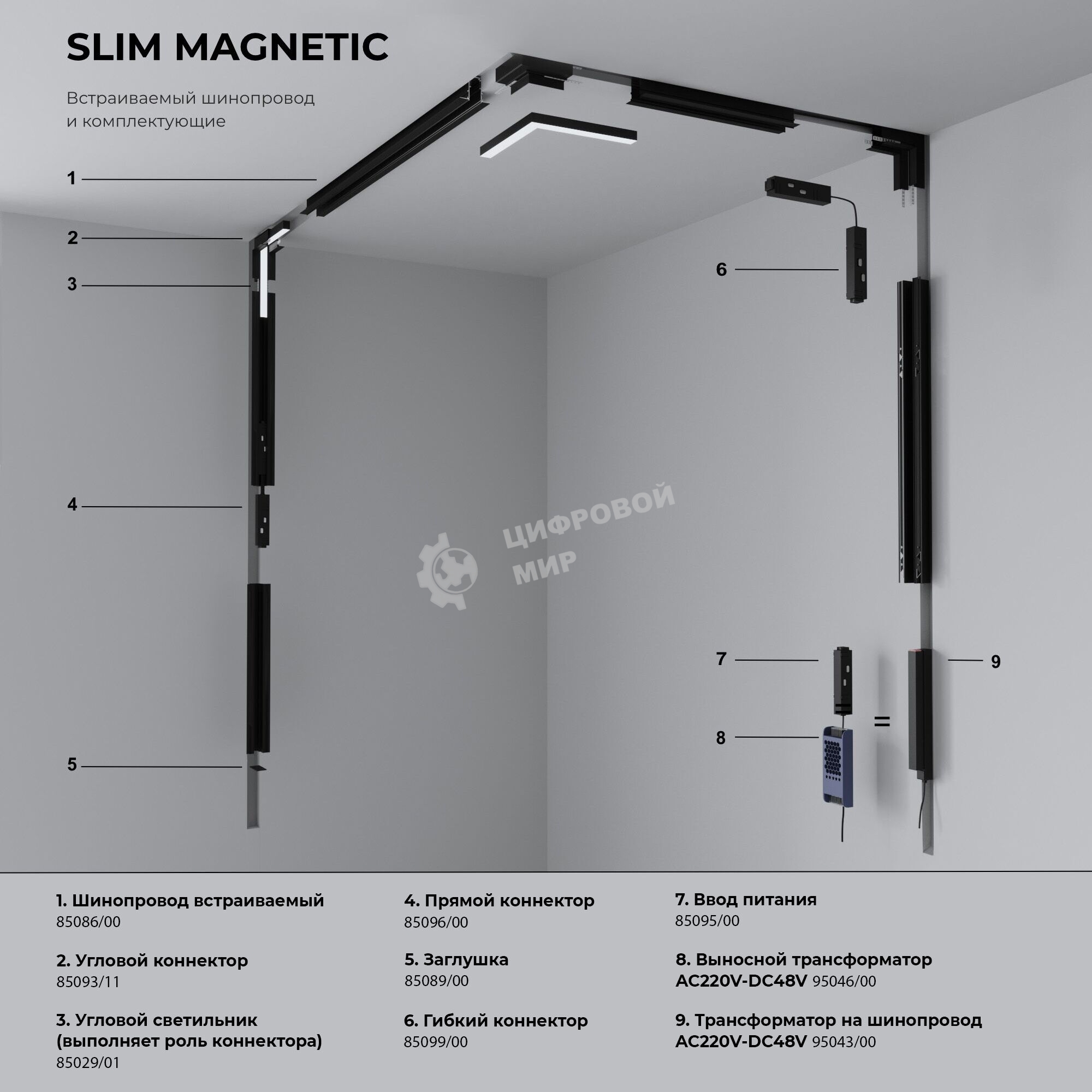 Slim Magnetic Коннектор угловой для встраиваемого шинопровода белый 85092/00