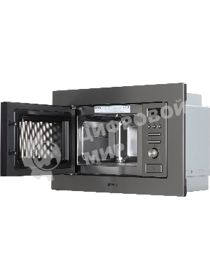 Встраиваемая микроволновая печь Gorenje BM201AG1X серебристый/черный, 20 л, 800 Вт, переключатели - кнопки, поворотный механизм