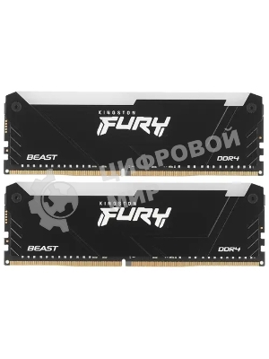 Оперативная память Kingston Fury Beast, DDR4, 64Gb (2x32Gb), 3600MHz, CL18, DIMM, с радиаторами, RGB, черный