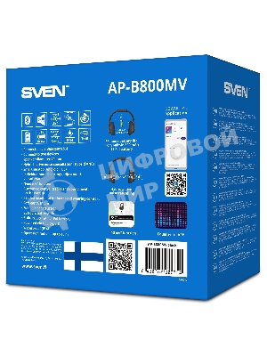 Беспроводные/проводные наушники Sven AP-B800MV черный, полноразмерные, Bluetooth + Jack 3.5 мм, складная конструкция, до 15 ч